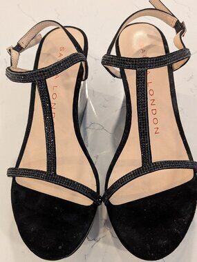 Size 8.5 Sacha London Black Patent Leather Wedge Crystal Platform Sandals Shoe